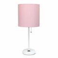 Diamond Sparkle White Stick Lamp with Charging Outlet and Fabric Shade, Pink DI2751797